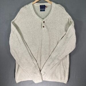 Old Glory Men's Tan Knit Henley Sweater 100%‎ Cotton Made in USA Size L